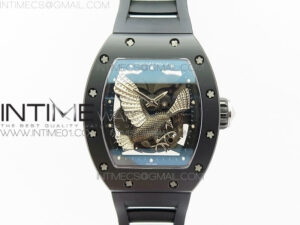 RM023 Real Ceramic Case KVF Best Edition Eagle Skeleton Dial SS Crown on Black Rubber Strap MIYOTA8215