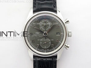 Portuguese IW390404 SS AZF 1:1 Best Edition Gray Dial A7750 On Black Leather Strap