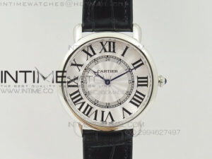 Ronde Louis Cartier SS UT Best Edition White Dial on Black Leather Strap