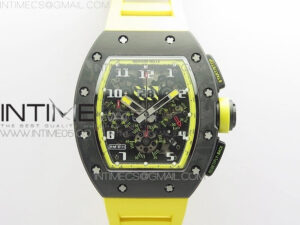 RM12-1 Real Tourbillon Forge Carbon KVF Best Edition Skeleton Dial Yellow inner bezel on Yellow Rubber Strap