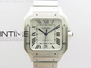 Santos de Cartier 40mm 2018 Diamonds Bezel RXW 1:1 Best Edition White Dial on SS SmartLinks Bracelet MIYOTA 9015