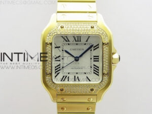 Santos de Cartier 35mm 2018 YG Diamonds Bezel RXW 1:1 Best Edition White Dial on SmartLinks Bracelet MIYOTA 9015