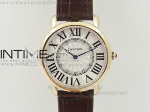 Ronde Louis Cartier YG UT Best Edition White Dial Diamond Bezel on Black Leather Strap