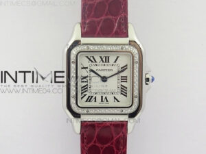 Panthère Secrete Ladies 27mm SS 8848F 1:1 Best Edition White Dial Diamonds Bezel on Red Croco Strap Ronda Quartz
