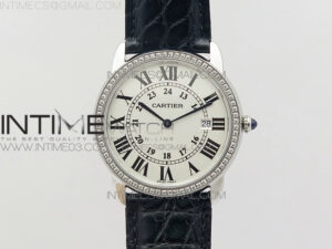 Ronde Solo de Cartier 36mm K11 SS/Dia 1:1 Best Edition White Dial on Black croco leather strap Ronda Quartz