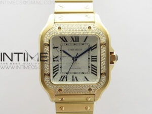 Santos de Cartier 35mm 2018 RG Diamonds Bezel RXW 1:1 Best Edition White Dial on SmartLinks Bracelet MIYOTA 9015