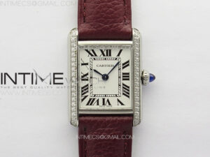 Tank Louis Ladies 22mm SS/Crystal 8848F 1:1 Best Edition White Dial on Dark Red Leather Strap Ronda Quartz
