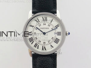 Ronde Solo de Cartier 36mm K11 1:1 Best Edition White Dial on Black leather strap Ronda Quartz