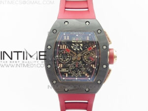RM011 RG Case Chronograph KVF 1:1 Best Edition Carbon Bezel Skeleton Dial on Red Rubber Strap A7750