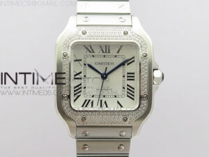 Santos de Cartier 35mm 2018 Diamonds Bezel RXW 1:1 Best Edition White Dial on SS SmartLinks Bracelet MIYOTA 9015