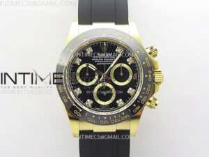 DAYTONA 116518 YG APSF 1:1 BEST EDITION BLACK DIAL DIAMONDS MARKERS ON OYSTERFLEX RUBBER STRAP SH4130