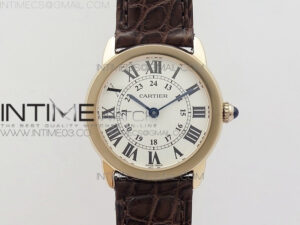 Ronde Solo de Cartier 29.5mm RG K11 1:1 Best Edition White Dial on Brown Croco Leather Strap Ronda Quartz