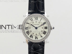 Ronde Solo de Cartier 29.5mm SS/Dia K11 1:1 Best Edition White Dial on Black Croco Leather Strap Ronda Quartz