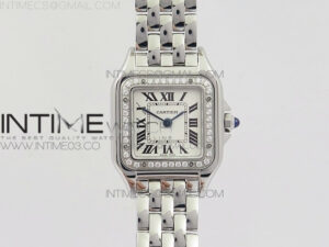 Panthère Secrete Ladies 22mm Diamond Bezel SS 8848F 1:1 Best Edition White Dial on SS Bracelet Ronda Quartz