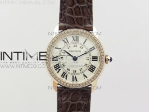 Ronde Solo de Cartier 29.5mm RG/Dia K11 1:1 Best Edition White Dial on Brown Croco Leather Strap Ronda Quartz