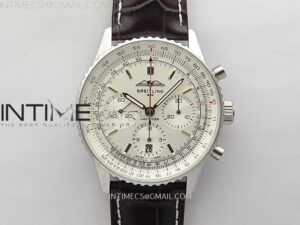 Navitimer B01 43mm SS BLSF 1:1 Best Edition White Dial On Brown Leather Strap A7750