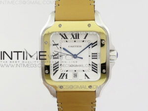 Santos de Cartier Large 2018 KOR 1:1 Best Edition YG Bezel White Dial on Brown Leather Strap MIYOTA 9015