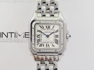 Panthère Secrete Ladies 27mm Diamond Bezel SS 8848F 1:1 Best Edition White Dial on SS Bracelet Ronda Quartz