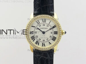 Ronde Solo de Cartier 29.5mm YG/Dia K11 1:1 Best Edition White Dial on Black Croco Leather Strap Ronda Quartz