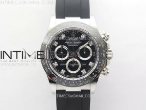 Daytona 116519 904L SS APSF 1:1 Best Edition Black Dial Diamonds Markers on Oysterflex Strap SH4130