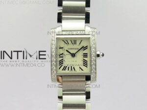 Tank Francaise Ladies 25mm Dia Bezel SS 8848F 1:1 Best Edition Ivory Dial on SS Bracelet Ronda Quartz