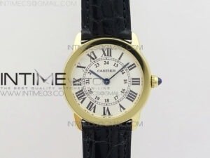 Ronde Solo de Cartier 29.5mm YG K11 1:1 Best Edition White Dial on Black Croco Leather Strap Ronda Quartz
