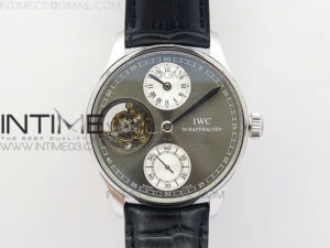 Portuguese Flying Tourbillon SS Gray Dial 2 Sub Dials on Black Leather Strap