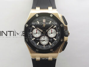 Royal Oak Offshore 26240 RG Black Ceramic Bezel APF 1:1 Best Edition Black/Silver Dial on Black Rubber Strap A4401