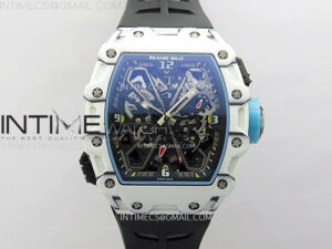 RM035-03 White Carbon/Blue Crown Z Factory Skeleton Dial on Black Rubber Strap Asian Skeleton movement