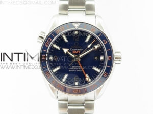 Planet Ocean 600M Co-Axial GMT 43.5mm VSF 1:1 Best Edition Blue Dial Blue Ceramic Bezel on SS Bracelet A8605 Super Clone
