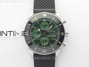 SuperOcean 44mm Black Ceramic Bezel B50 Best Edition Green Dial Green Subdials on Black Rubber Strap A7750