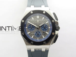 Royal Oak Offshore 26240 SS Black Ceramic Bezel APF 1:1 Best Edition Gray/Blue Dial on Gray Rubber Strap A4401