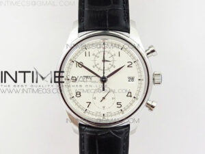 Portugieser Chrono Classic 42 IW390403 ZF 1:1 Best Edition White Dial Blue Hand on Black Leather Strap A7750