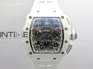 RM011 Titanium Case White Ceramic Bezel Chronograph KUF Best Edition Skeleton Dial on White Rubber Strap A7750