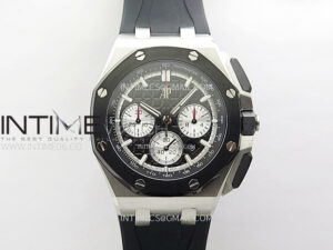 Royal Oak Offshore 26240 SS Black Ceramic Bezel APF 1:1 Best Edition Black/Silver Dial on Black Rubber Strap A4401