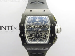 RM011 Titanium Case Black Ceramic Bezel Chronograph KUF Best Edition Skeleton Dial on Black Rubber Strap A7750