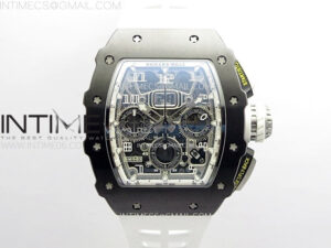 RM011 Titanium Case Black Ceramic Bezel Chronograph KUF Best Edition Skeleton Dial on White Rubber Strap A7750