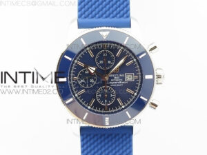 Super Ocean Heritage Blue Ceramic Bezel SS Blue Dial on Black Rubber Strap A7750