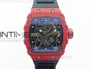 RM035-2 Red Forge Carbon Black Inner Bezel Skeleton Dial on Black Rubber Strap MIYOTA9015