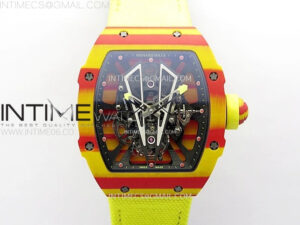 RM027-03 Real Tourbillon Orange/Red Carbon BBR Best Edition Skeleton Dial on Yellow Nylon Strap