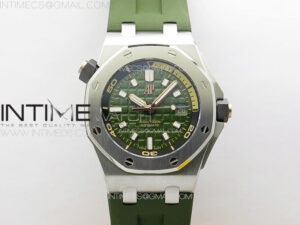 Royal Oak Offshore Diver 15720 IPF 1:1 Best Edition Green Dial on Green Rubber Strap A4308