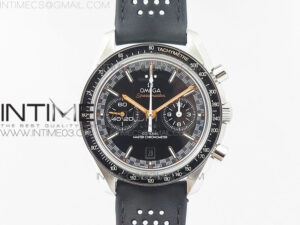 Racing Master Chronometer OMF 1:1 Best Edition Black Dial Orange Hand on Black Leather Strap A9300