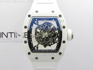 RM055 TI WHITE CERAMIC ZF 1:1 BEST EDITION SKELETON DIAL ON WHITE RUBBER STRAP NH05A
