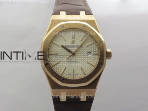 ROYAL OAK 41MM 15400 RG APSF 1:1 BEST EDITION SILVER DIAL ON BROWN LEATHER STRAP A3120 V1