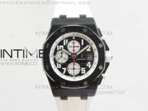 Royal Oak Offshore Black & White Marcus Edition JF on White Rubber Strap A7750 (Free Black Strap)