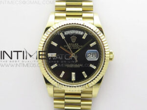 Day-Date 40mm 228239 BP New Dial Version 904 YG Black T Crystal Markers Dial on YG President Bracelet A2836