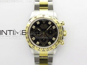 Daytona 116503 YG/SS APSF Black Dial Crystals Markers On YG/SS Bracelet Slim A7750