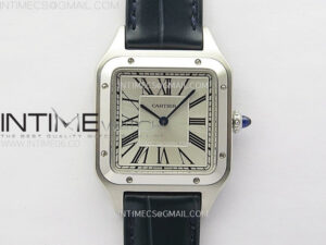 Santos Dumont 43.5mm SS F1F Best Edition Silver Dial on Blue Leather Strap Quartz