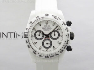 Daytona White Ceramic 5GF Best Edition White/Black Dial on White Rubber Strap A7750