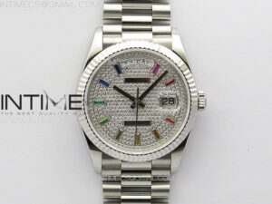 Daydate 128238 36mm SS RAF Best Edition Color Diamonds Dial on SS President Bracelet A2836